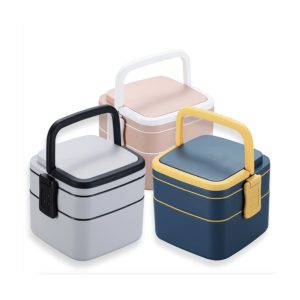 Double Layer Square Bento lunch box with Handle